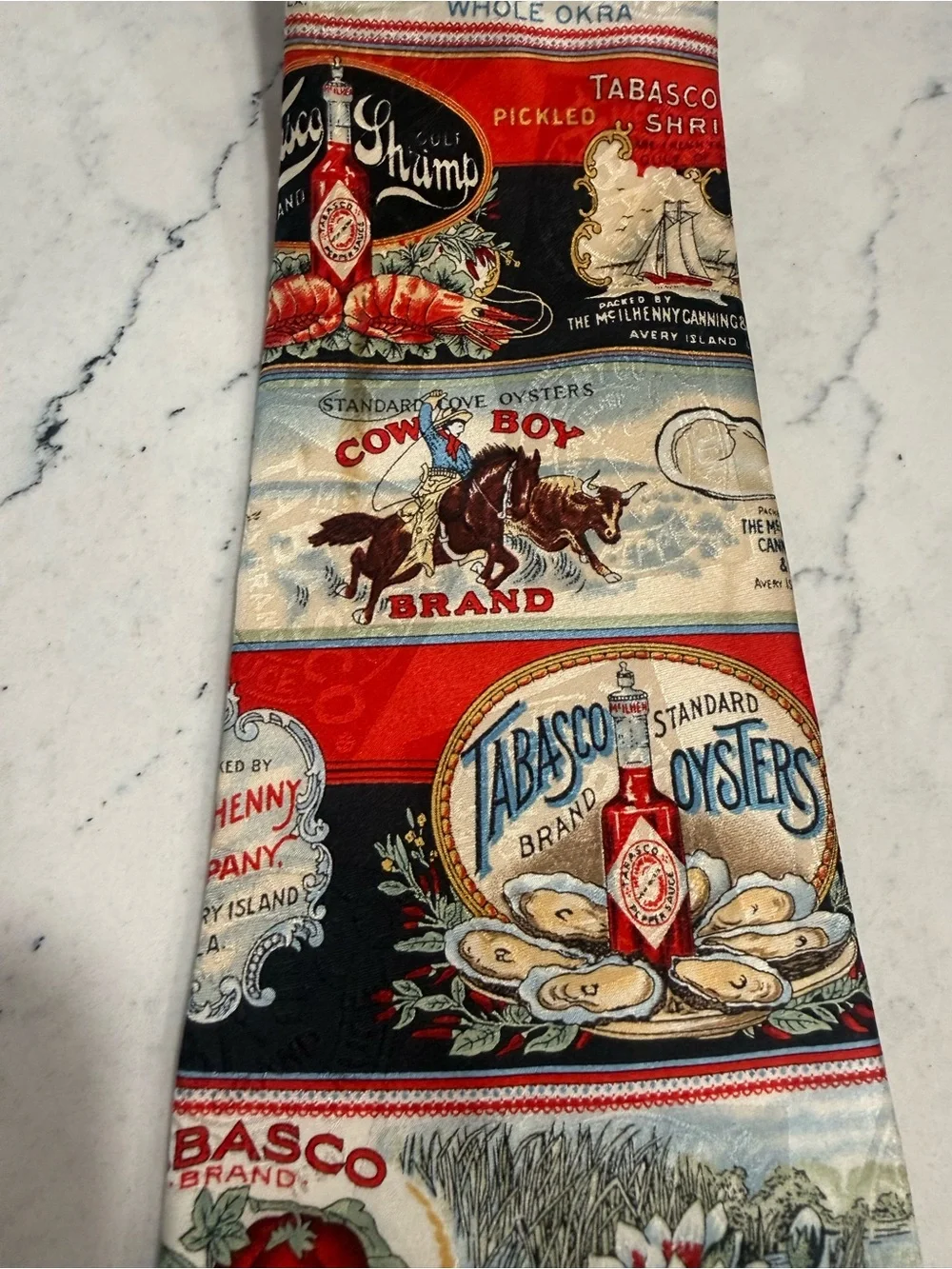 Tabasco Men's Tie 100% Silk Woven Pointed Novelty Food & Drink Multicolor Logo